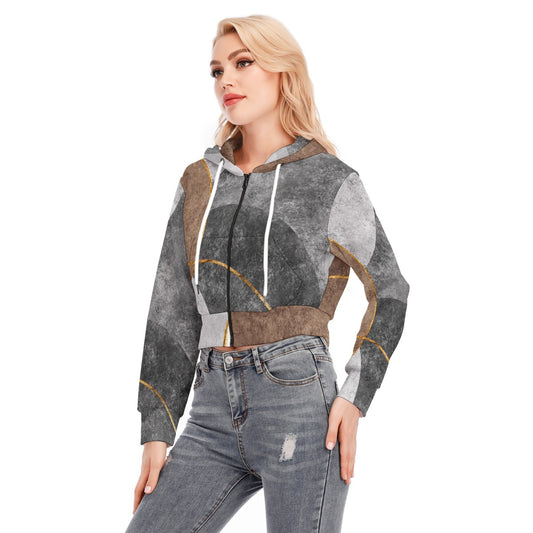 All-Over Print Women's Crop Top Hoodie With Zipper Closure