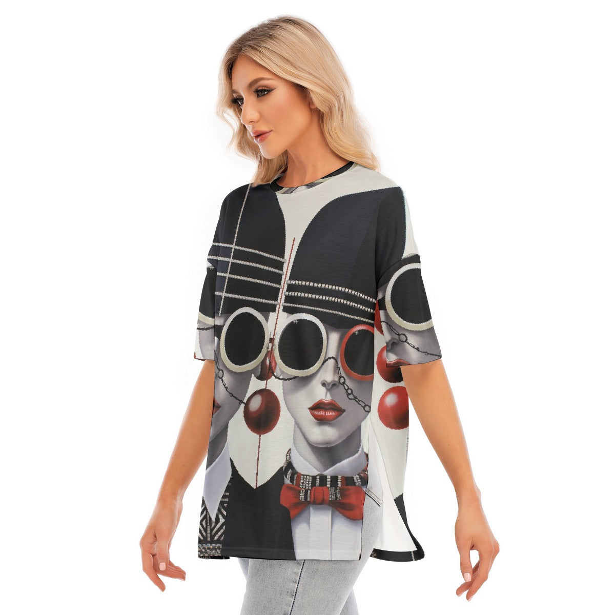 All-Over Print Women's Short Sleeves T-shirt With Hem Split