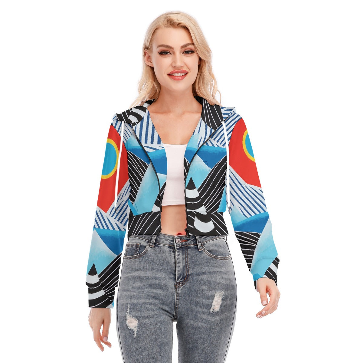 All-Over Print Women's Crop Top Hoodie With Zipper Closure