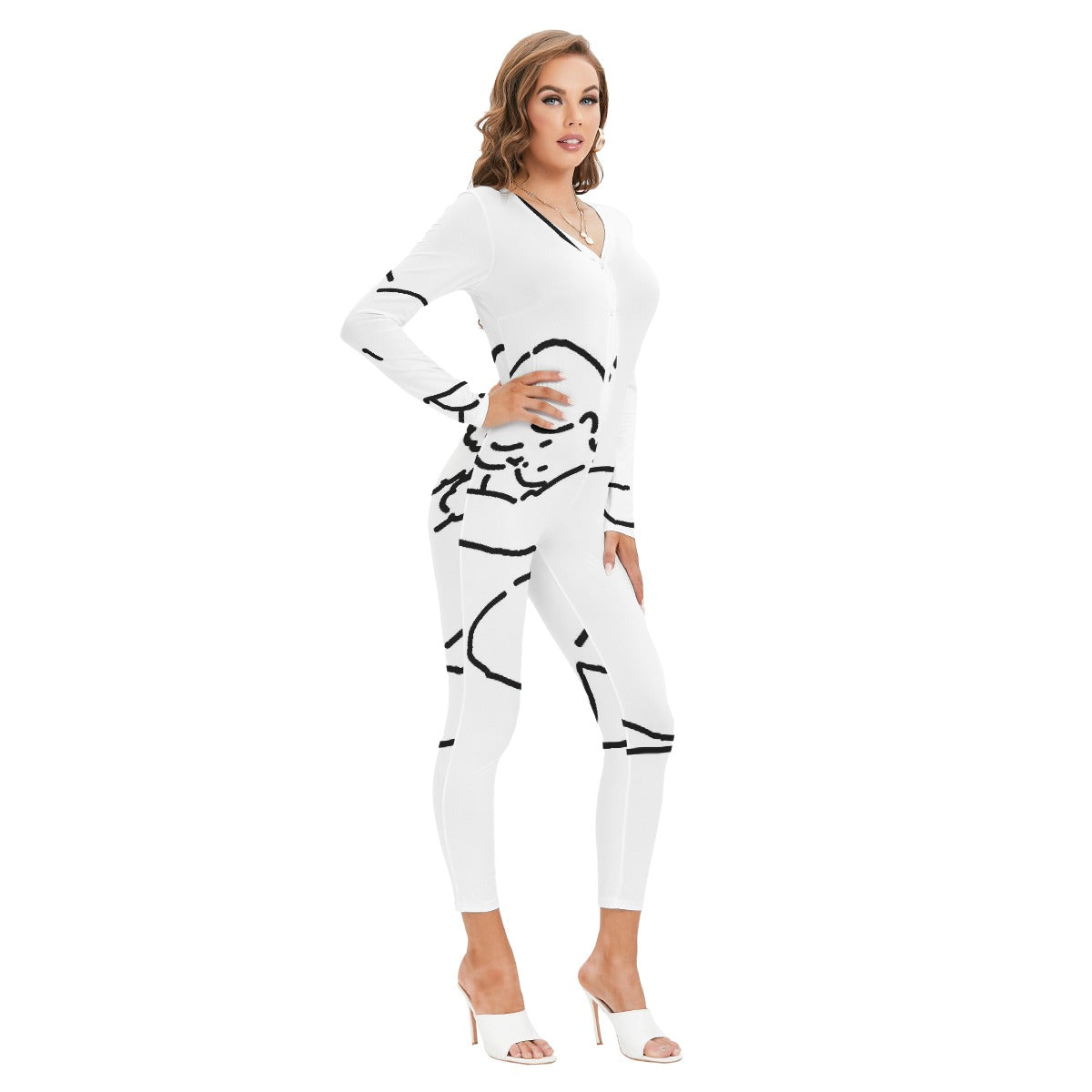 All-Over Print Women's Plunging Neck Jumpsuit