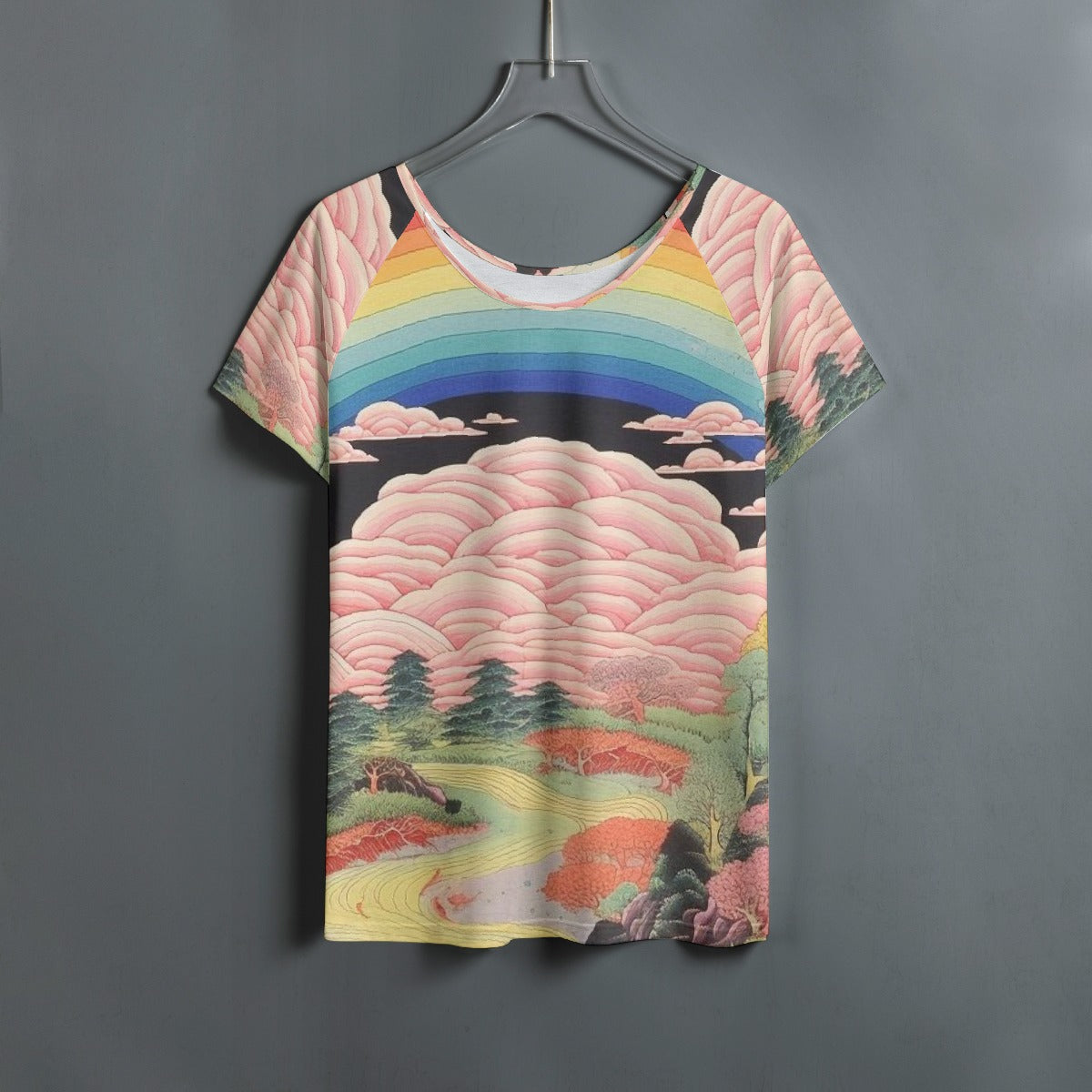 All-Over Print Women's Round Neck T-shirt With Raglan Sleeve