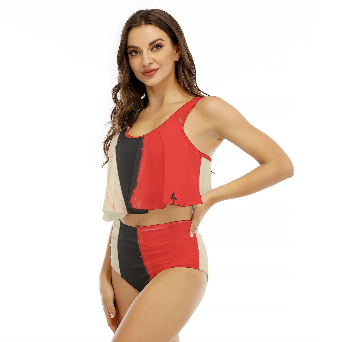 All-Over Print Women's Ruffled Vest Bikini Swimsuit