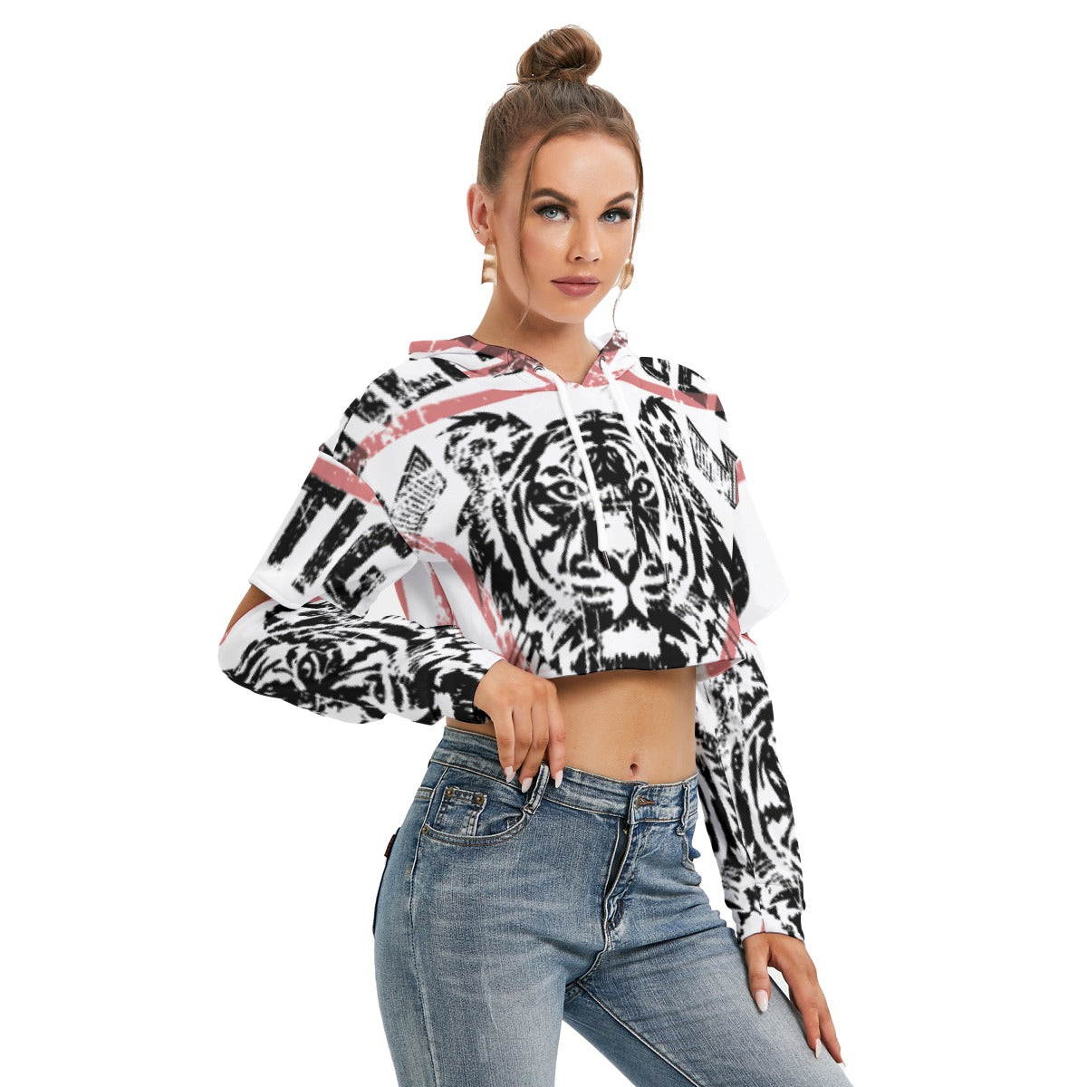 All-Over Print Women's Heavy Fleece Hoodie With Hollow Out Sleeve