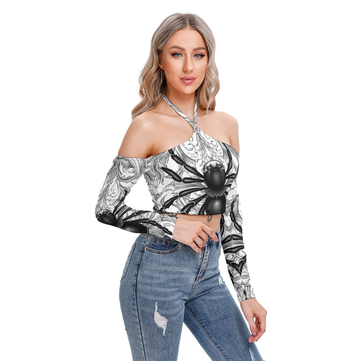 All-Over Print Women's Halter Lace-up Top