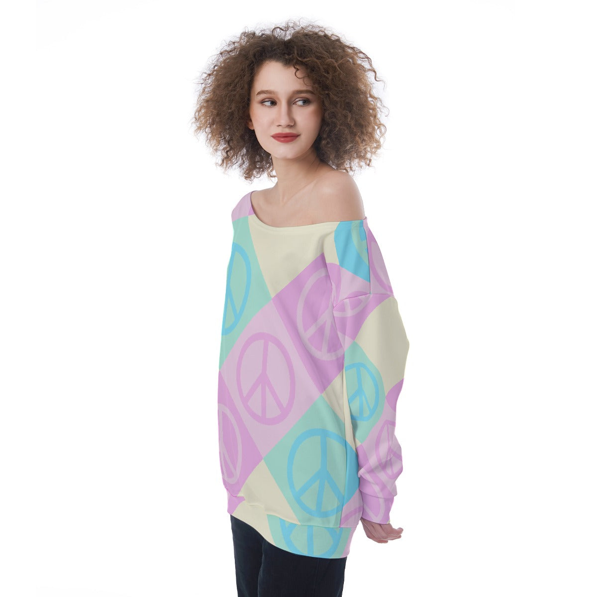 All-Over Print Oversized Women's Off-Shoulder Sweatshirt