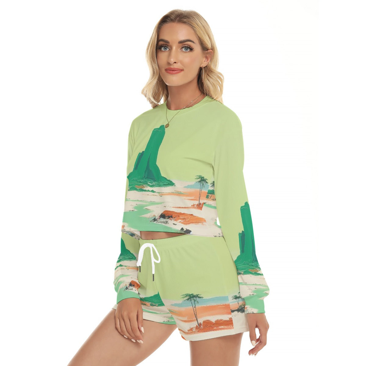All-Over Print Women's Short Sweatshirt And Pants Suit
