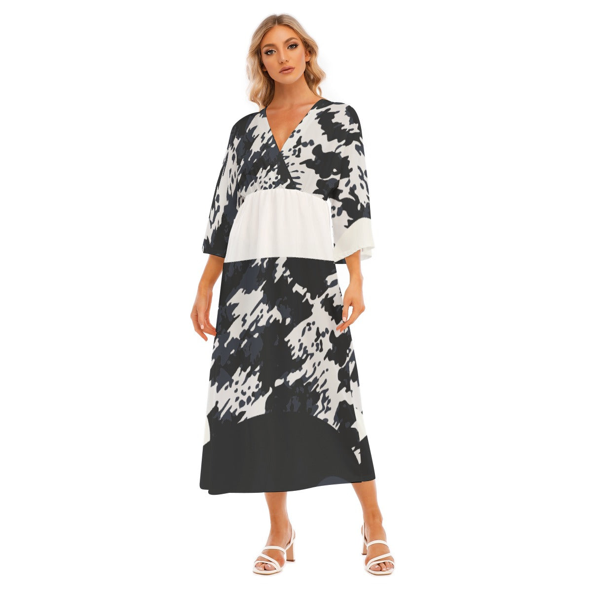 All-Over Print Women's Mid-Sleeve Long Dress