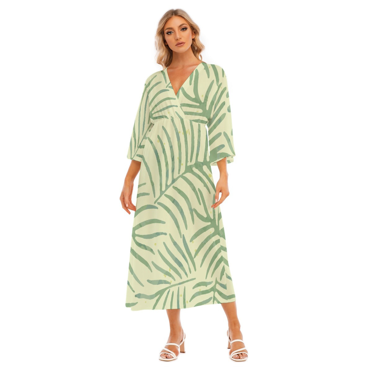 All-Over Print Women's Mid-Sleeve Long Dress