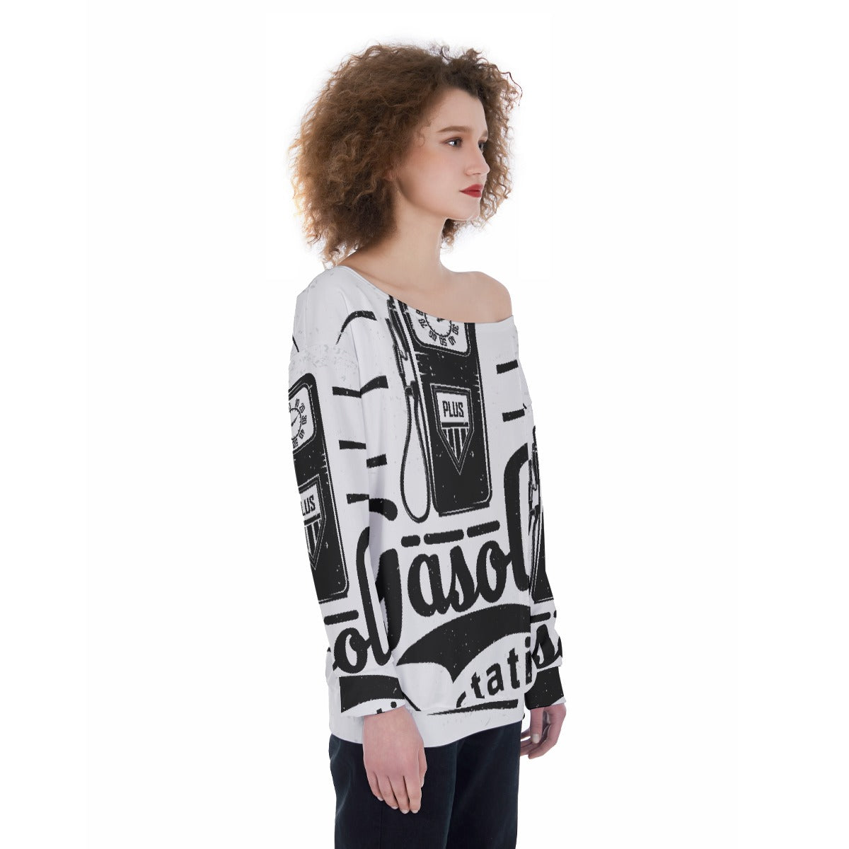 All-Over Print Oversized Women's Off-Shoulder Sweatshirt