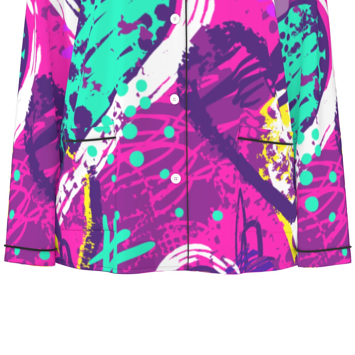 All-Over Print Women's Long Sleeve Pajama Set With Black Contrast Piping