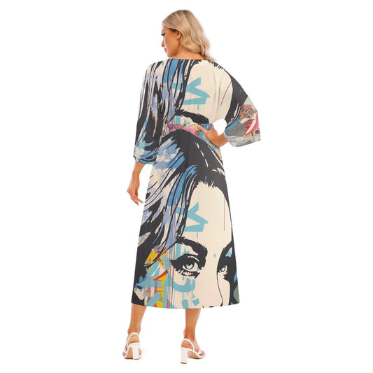 All-Over Print Women's Mid-Sleeve Long Dress