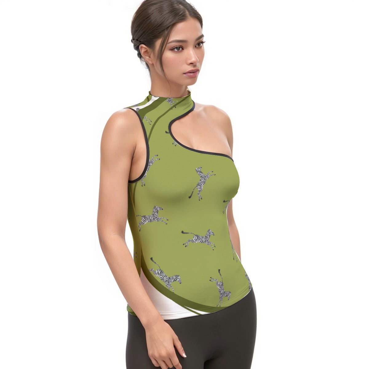 All-Over Print Women's Halter Sleeveless Asymmetrical Tank Top