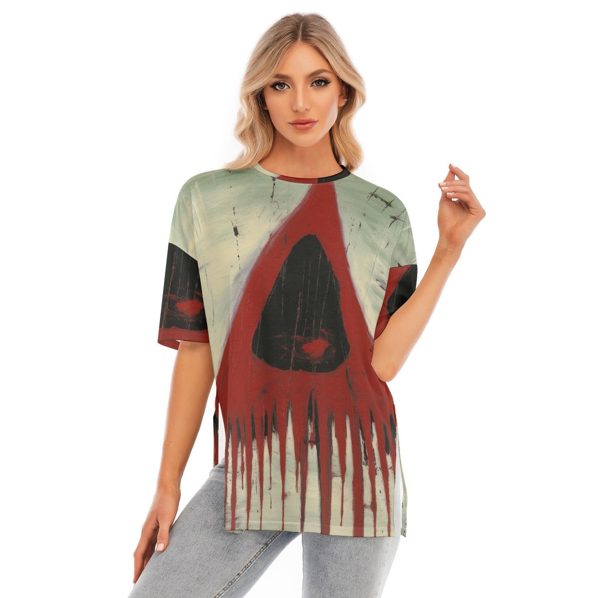 All-Over Print Women's Short Sleeves T-shirt With Hem Split