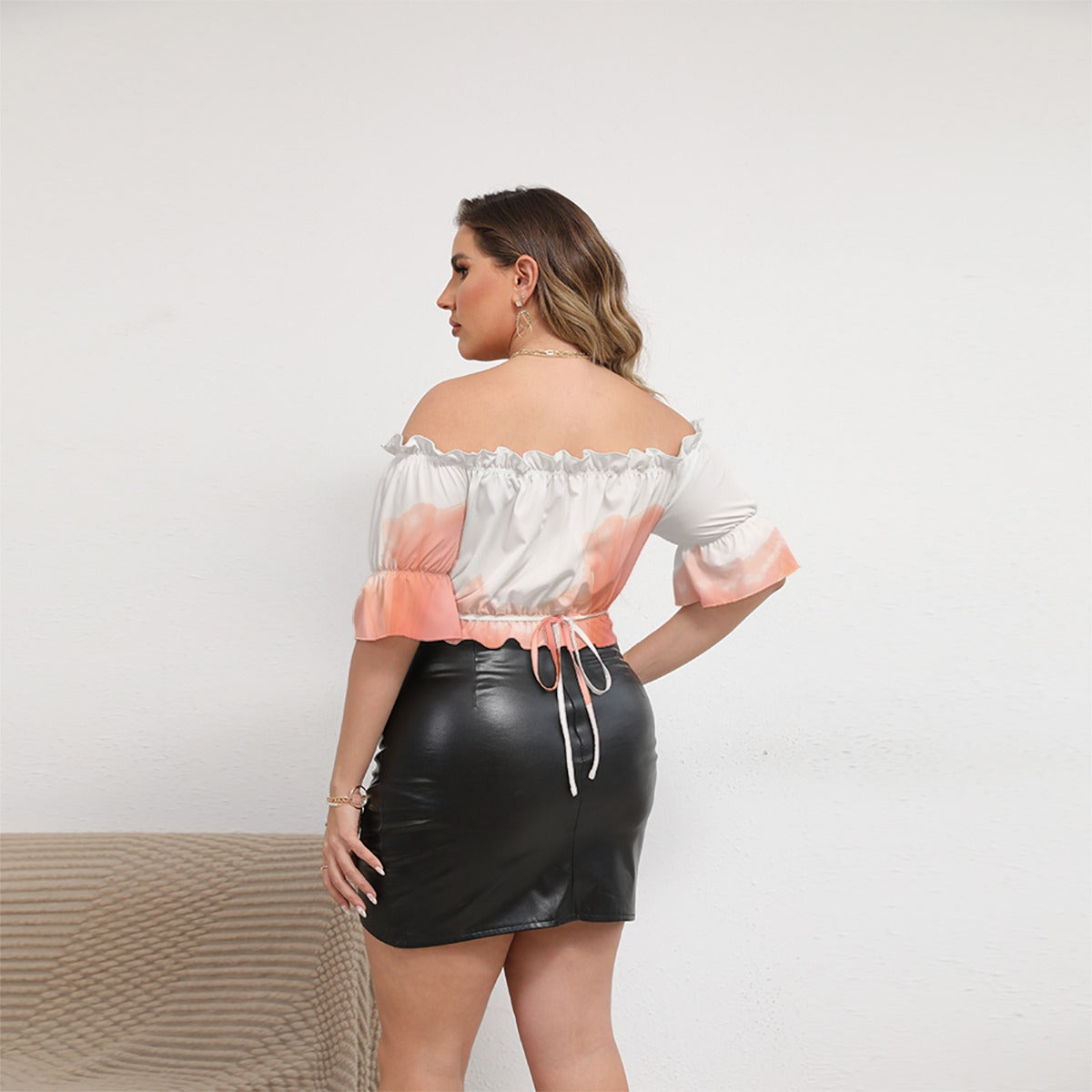 All-Over Print Women's Off-shoulder Cropped Top With Short Puff Sleeve