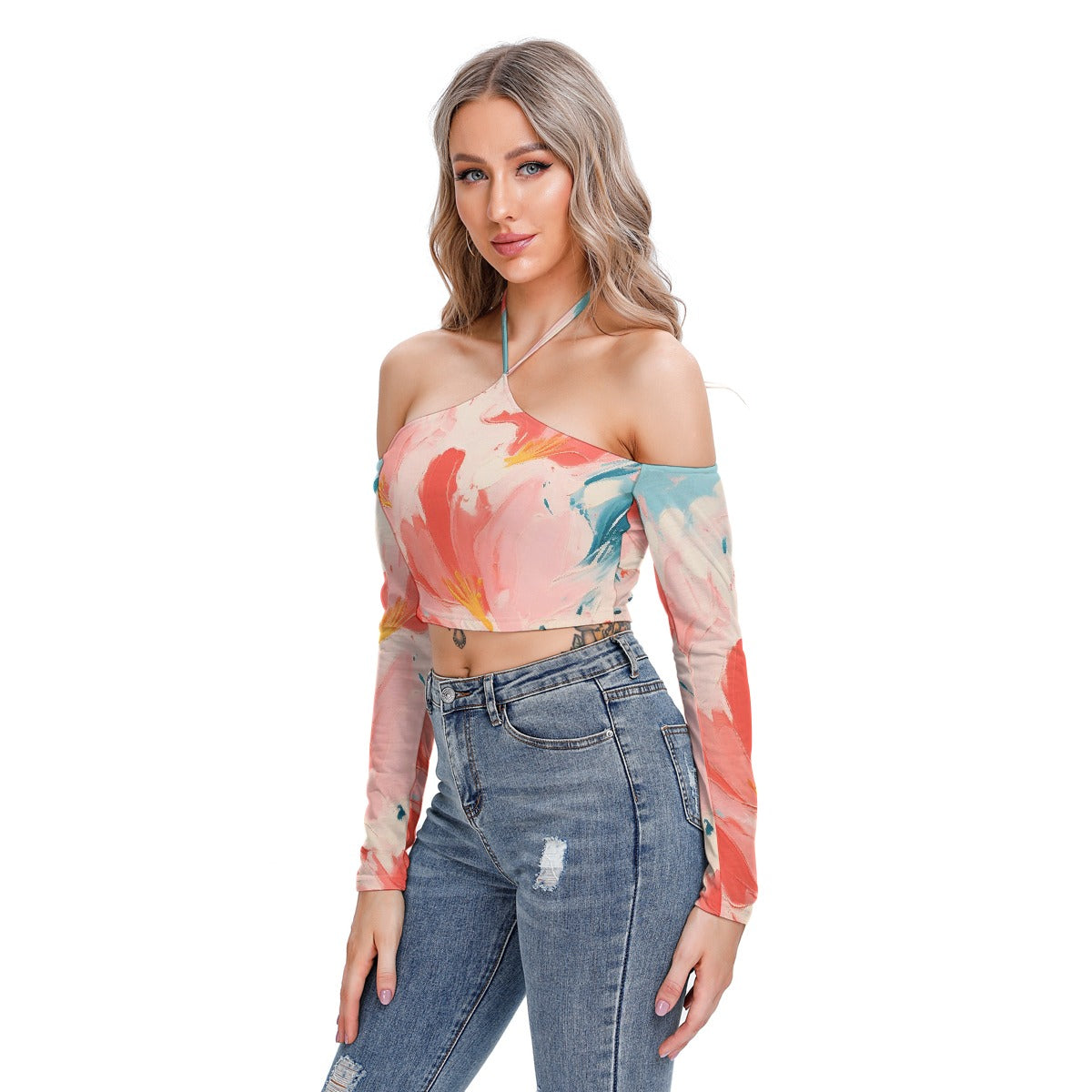 All-Over Print Women's Halter Lace-up Top