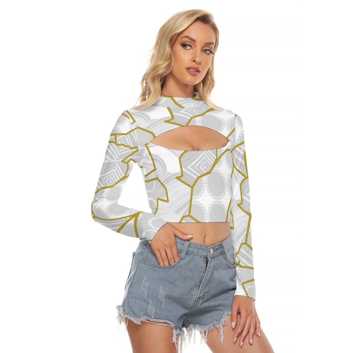 All-Over Print Women's Hollow Chest Keyhole Tight Crop Top
