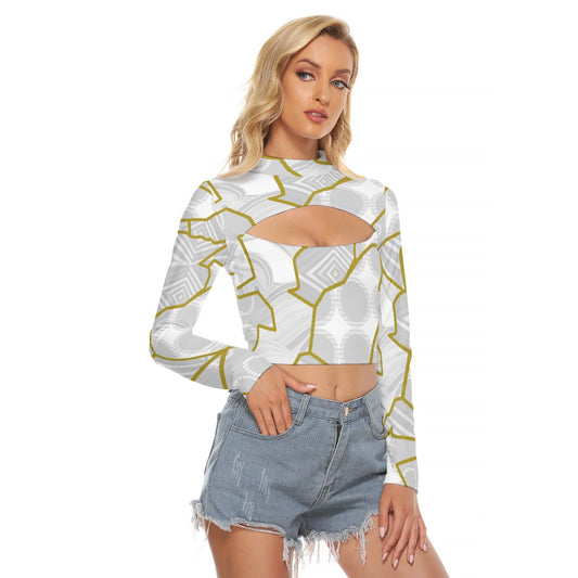 All-Over Print Women's Hollow Chest Keyhole Tight Crop Top
