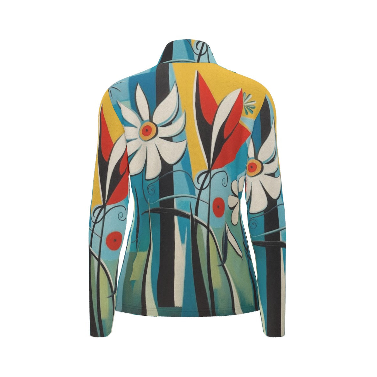 All-Over Print Women's Sports Collar Jersey With Long Sleeve