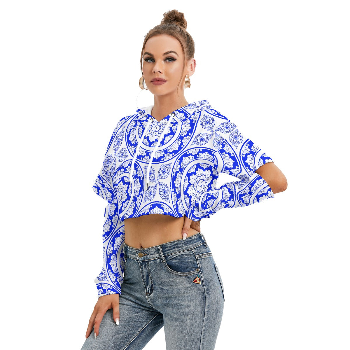 All-Over Print Women's Heavy Fleece Hoodie With Hollow Out Sleeve