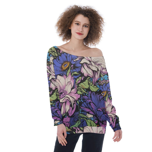 All-Over Print Oversized Women's Off-Shoulder Sweatshirt