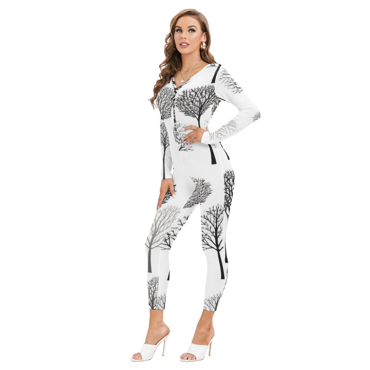 All-Over Print Women's Plunging Neck Jumpsuit