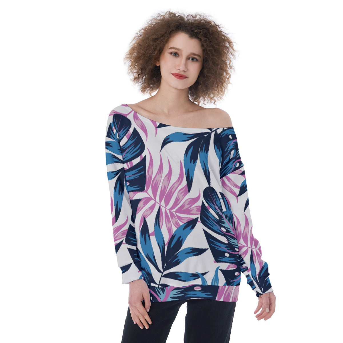 All-Over Print Oversized Women's Off-Shoulder Sweatshirt