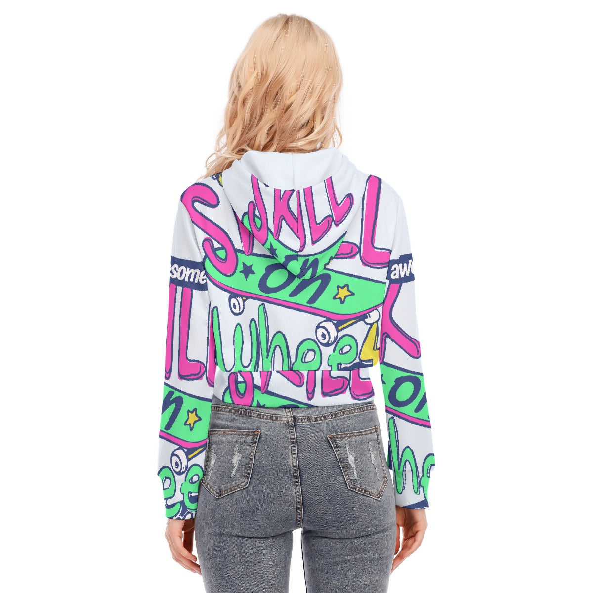 All-Over Print Women's Crop Top Hoodie With Zipper Closure