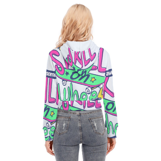 All-Over Print Women's Crop Top Hoodie With Zipper Closure