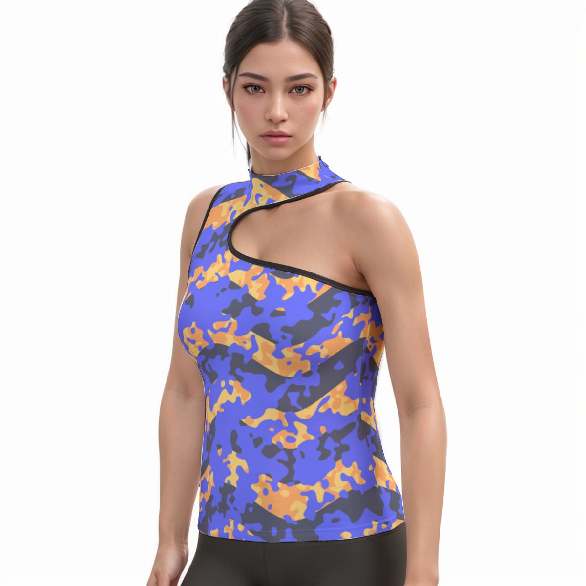 All-Over Print Women's Halter Sleeveless Asymmetrical Tank Top