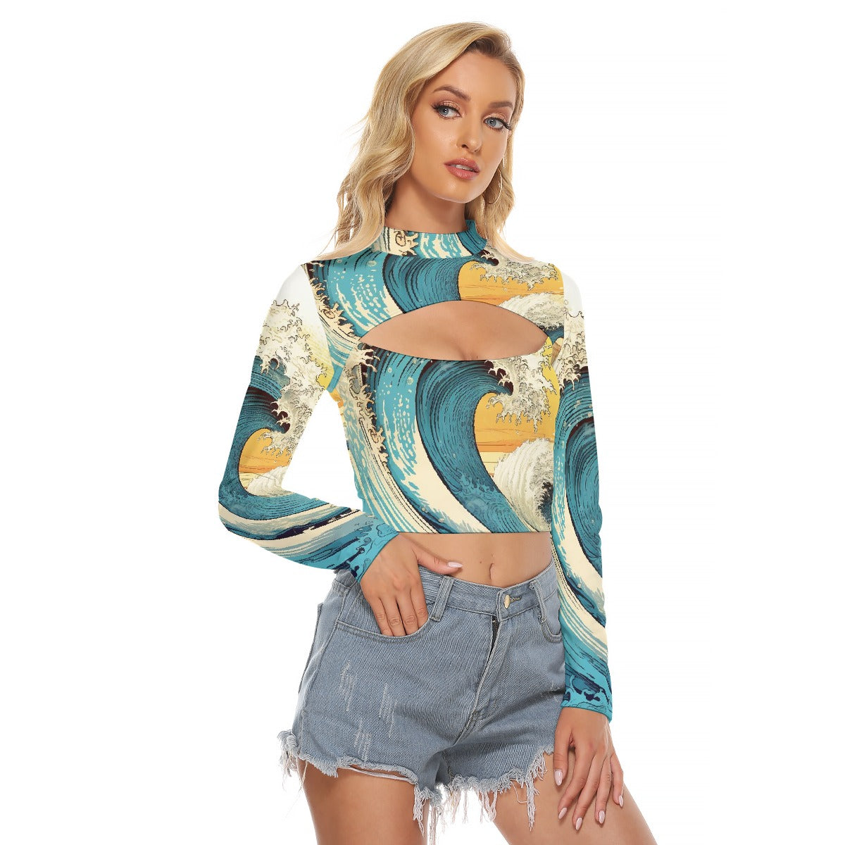 All-Over Print Women's Hollow Chest Keyhole Tight Crop Top