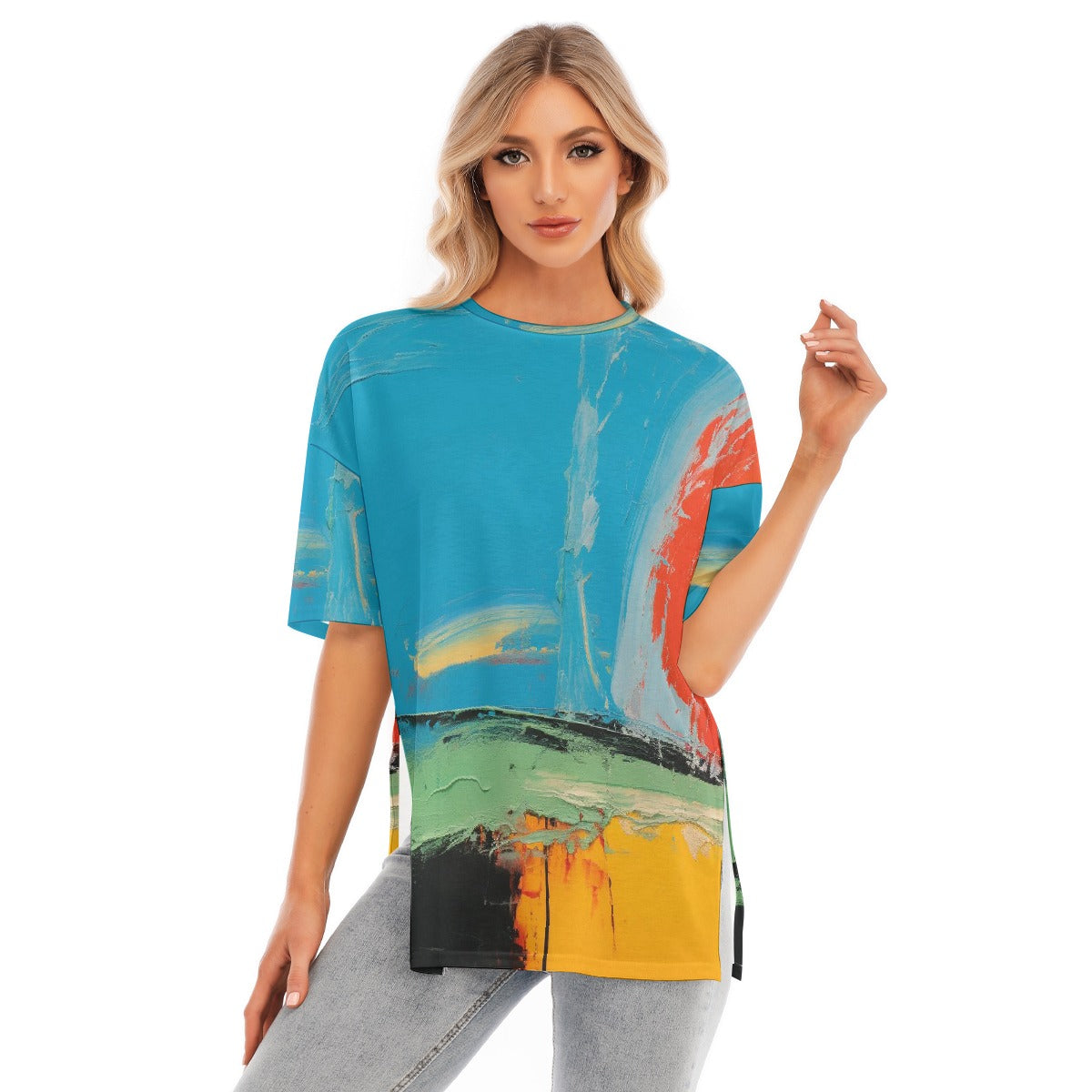 All-Over Print Women's Short Sleeves T-shirt With Hem Split