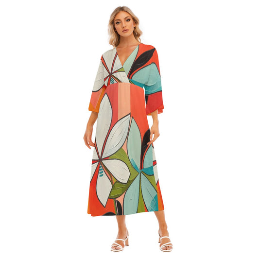 All-Over Print Women's Mid-Sleeve Long Dress