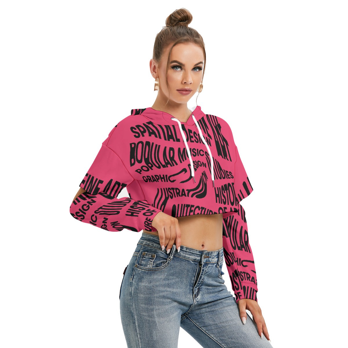 All-Over Print Women's Heavy Fleece Hoodie With Hollow Out Sleeve
