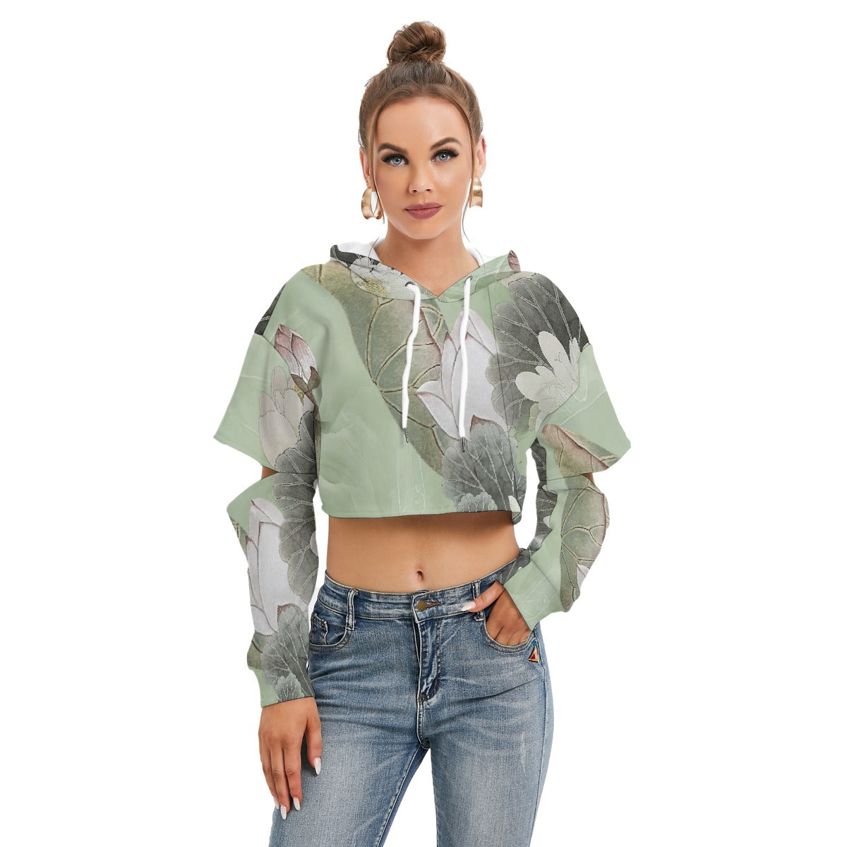 All-Over Print Women's Heavy Fleece Hoodie With Hollow Out Sleeve