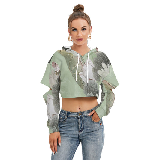 All-Over Print Women's Heavy Fleece Hoodie With Hollow Out Sleeve
