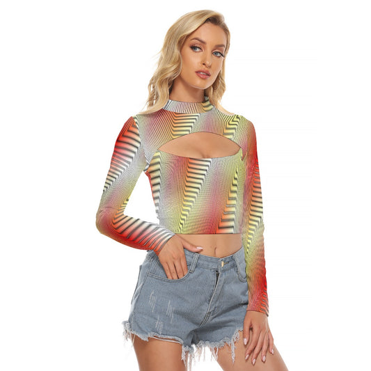All-Over Print Women's Hollow Chest Keyhole Tight Crop Top