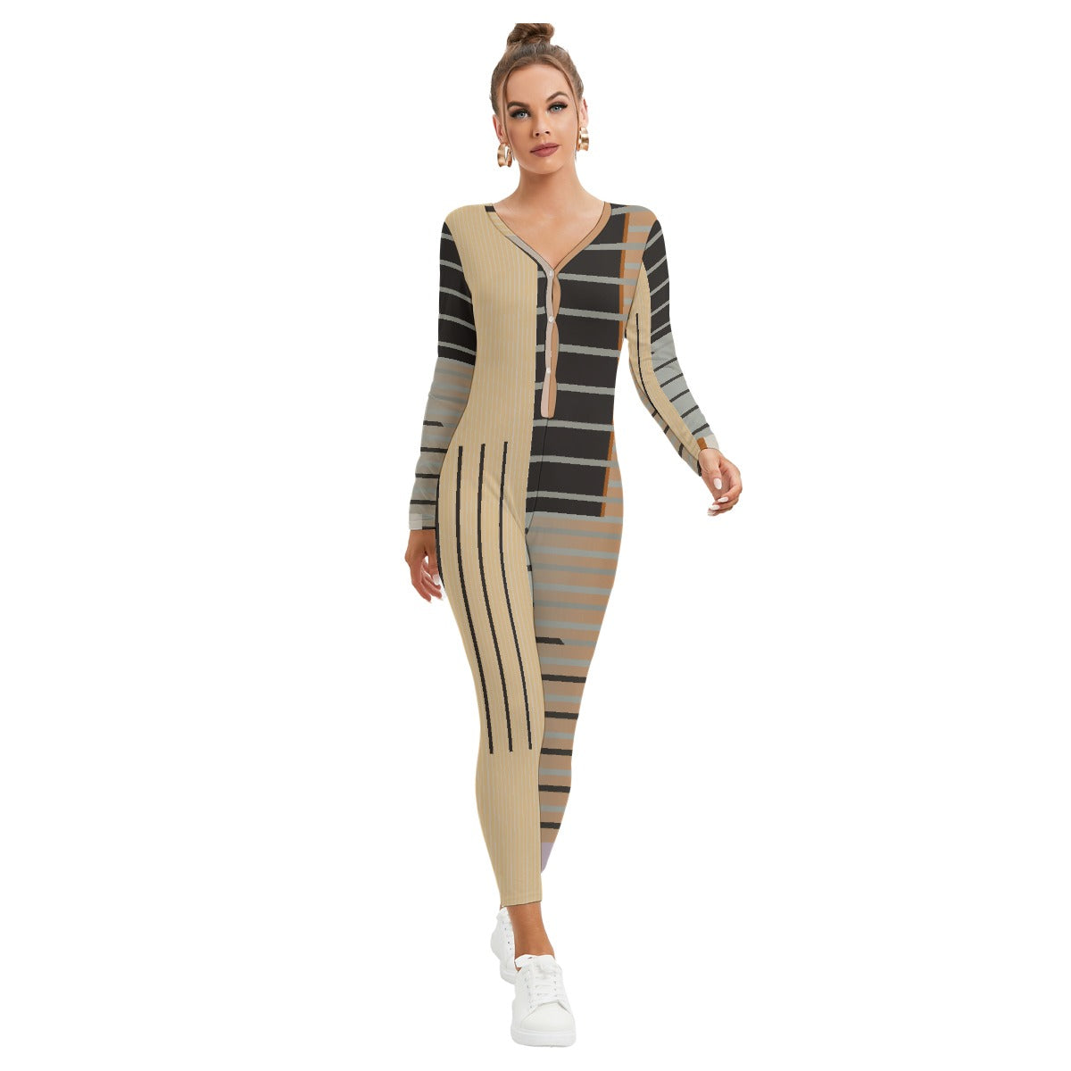 All-Over Print Women's Plunging Neck Jumpsuit