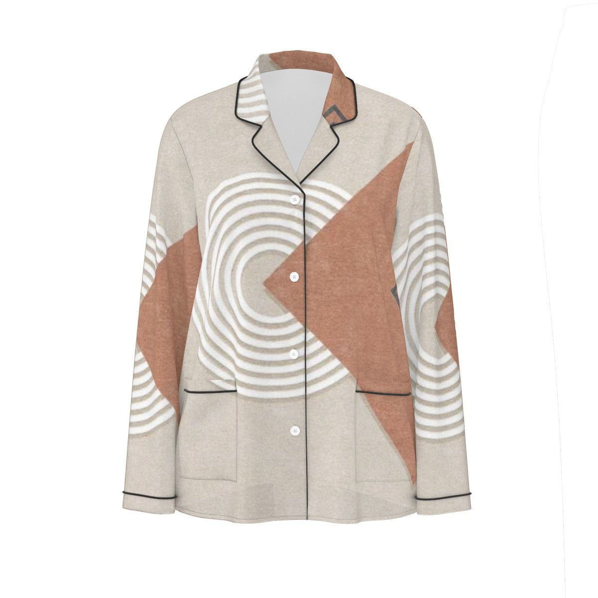 All-Over Print Women's Long Sleeve Pajama Set With Black Contrast Piping