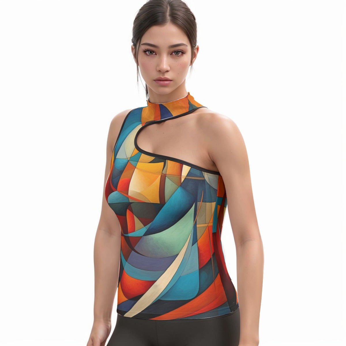 All-Over Print Women's Halter Sleeveless Asymmetrical Tank Top