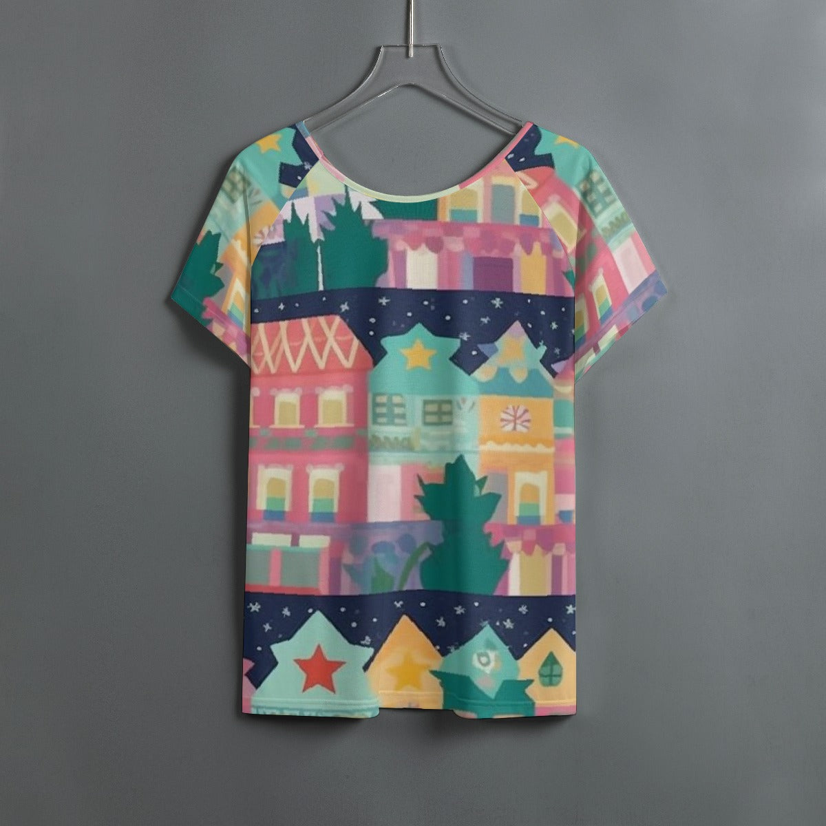 All-Over Print Women's Round Neck T-shirt With Raglan Sleeve