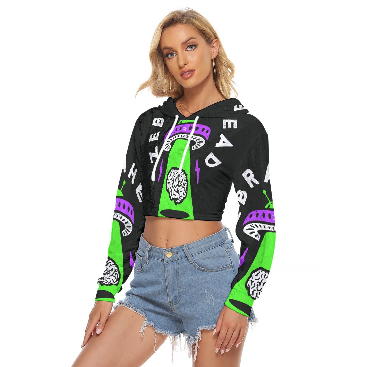 All-Over Print Women's Crop Top Hoodie|Velvet