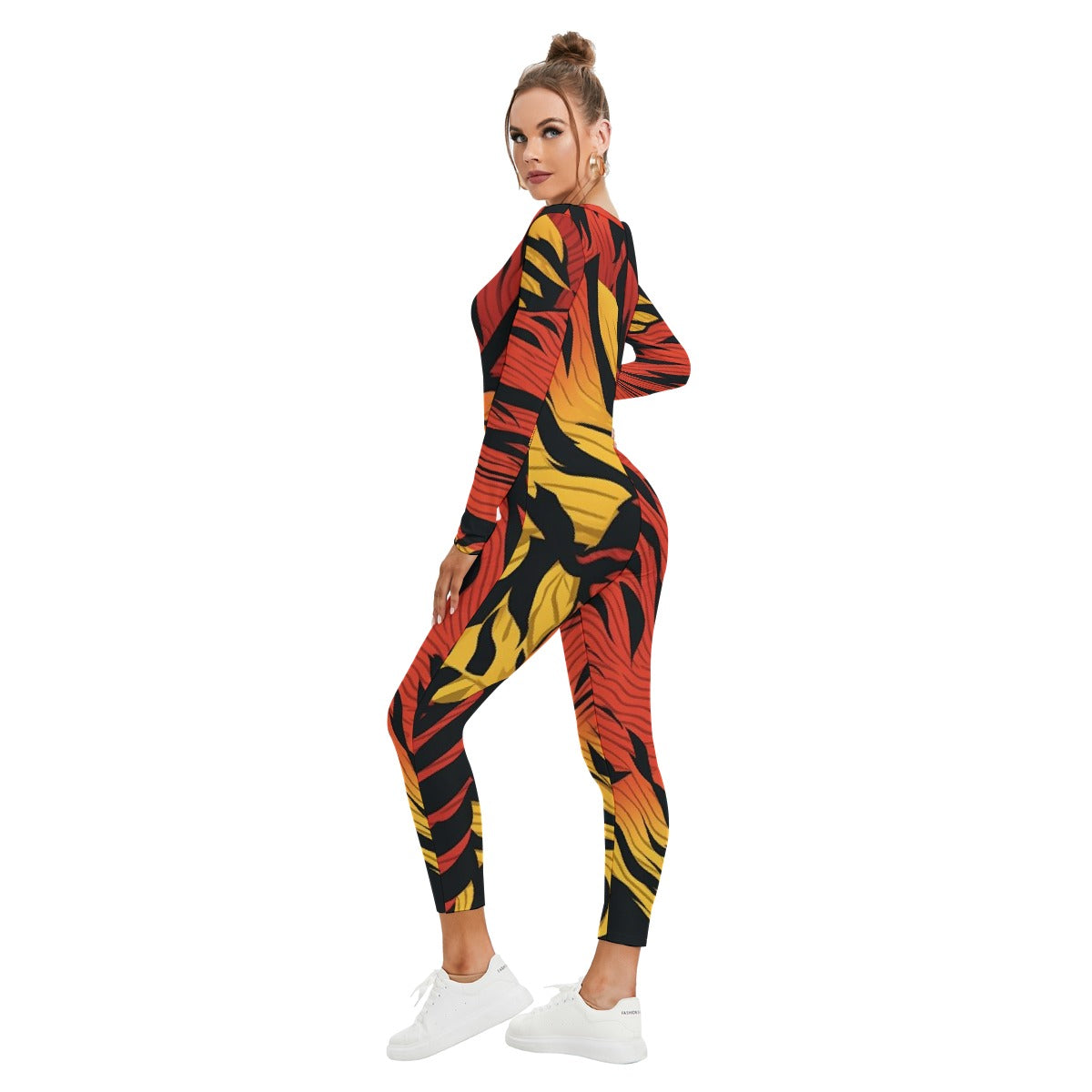 All-Over Print Women's Plunging Neck Jumpsuit