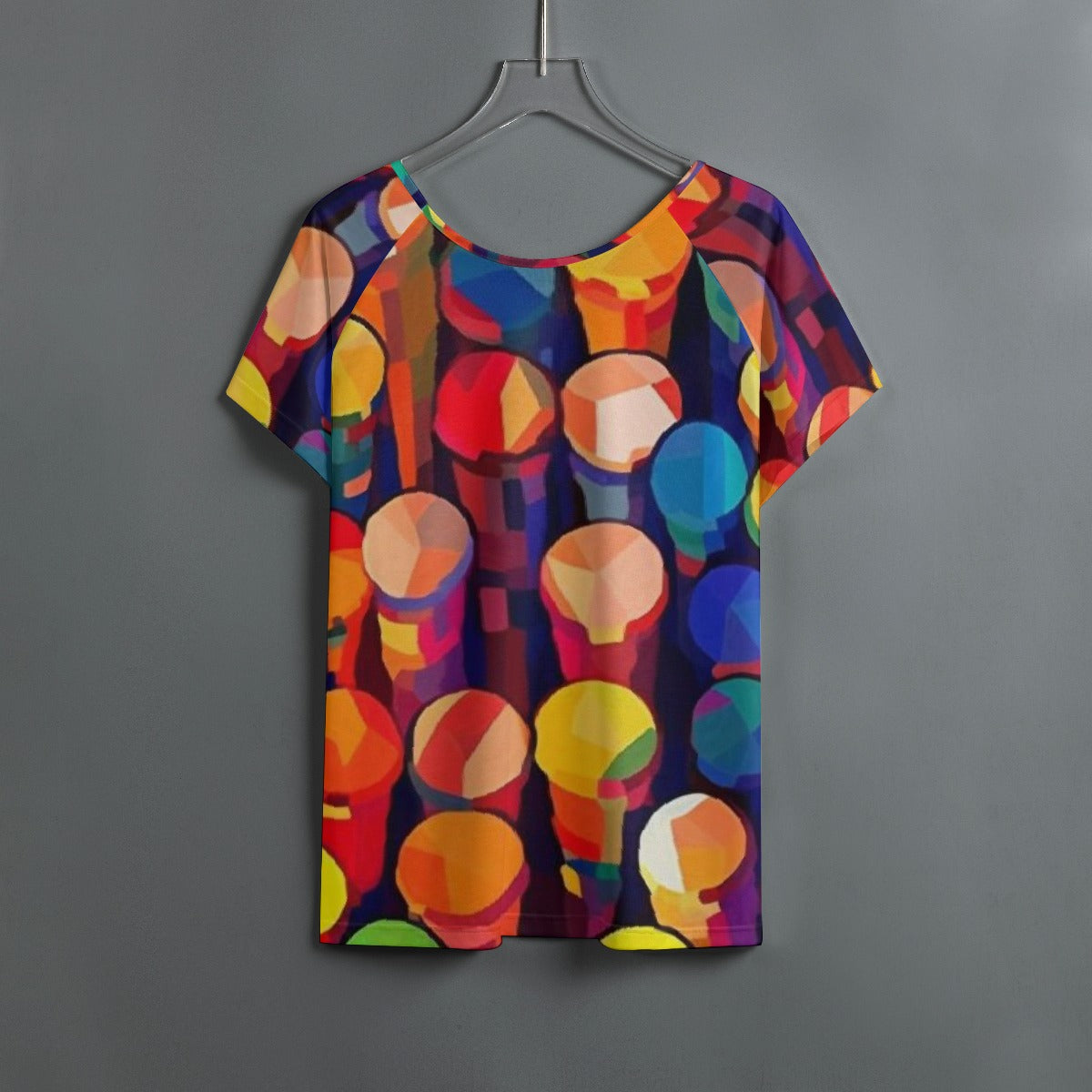 All-Over Print Women's Round Neck T-shirt With Raglan Sleeve
