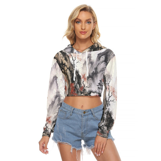 All-Over Print Women's Crop Top Hoodie|Velvet