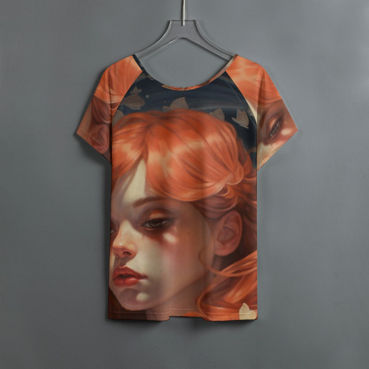 All-Over Print Women's Round Neck T-shirt With Raglan Sleeve