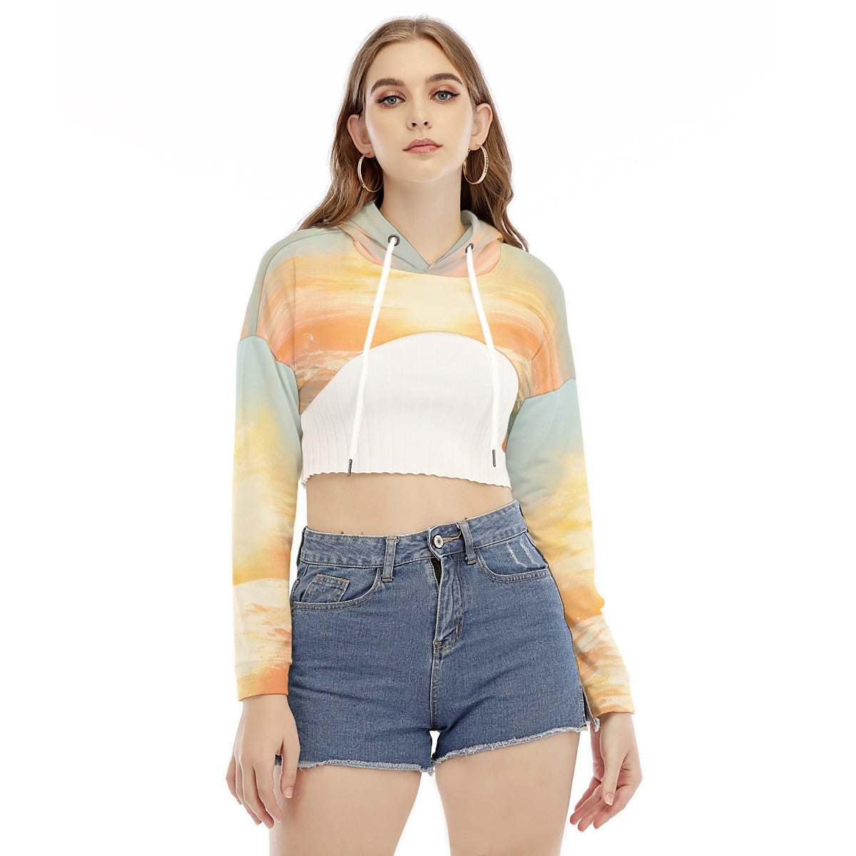 All-Over Print Women's Smock Short Hoodie With Long Sleeve