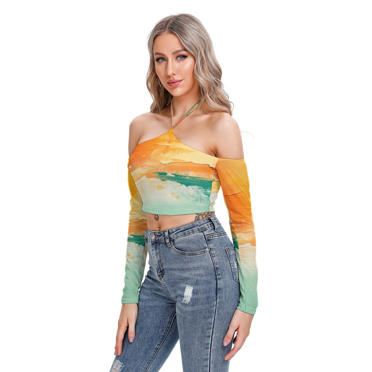 All-Over Print Women's Halter Lace-up Top