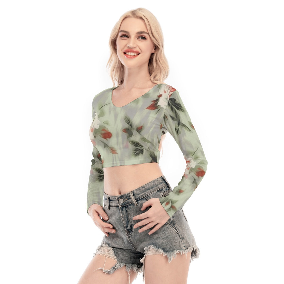 All-Over Print Women's Back Hollow T-shirt With Strap