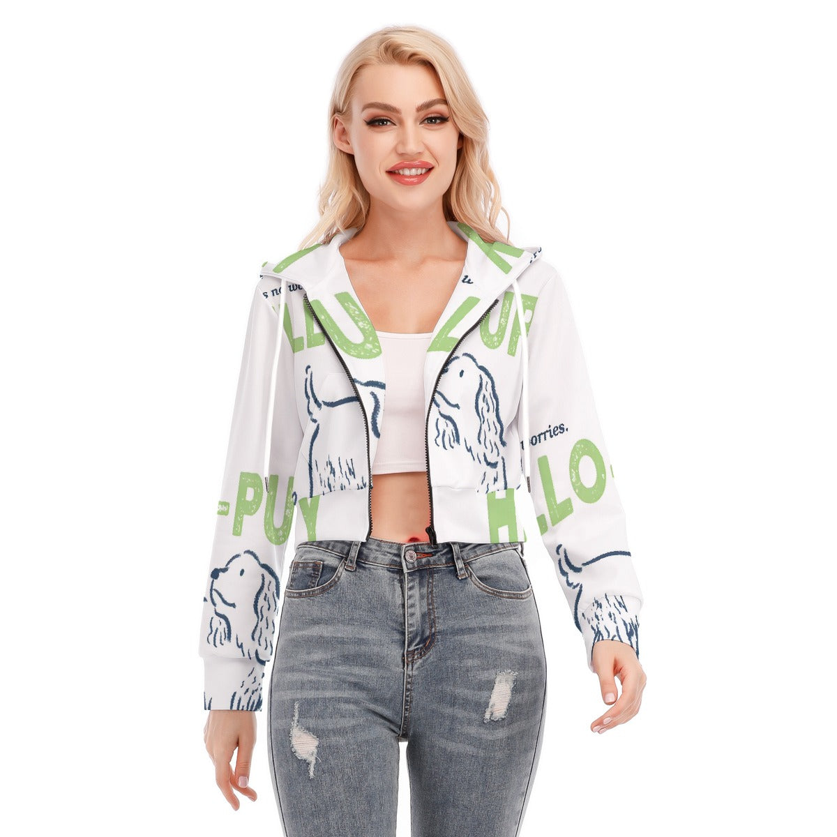 All-Over Print Women's Crop Top Hoodie With Zipper Closure