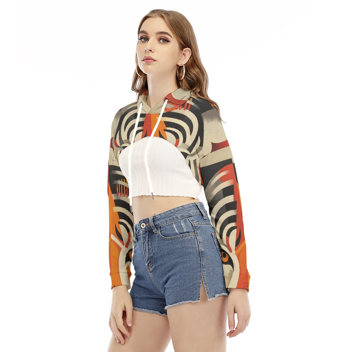 All-Over Print Women's Smock Short Hoodie With Long Sleeve
